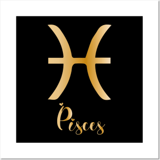 Pisces Zodiac Sign golden Posters and Art